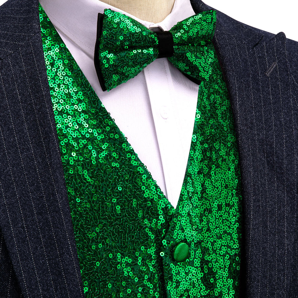 Green Sequins Vest Set - GentCrest
