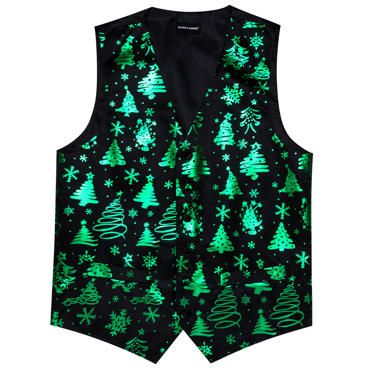 Midnight Black & Evergreen Christmas Tree Waistcoat Set Vest Set - GentCrest - View 5