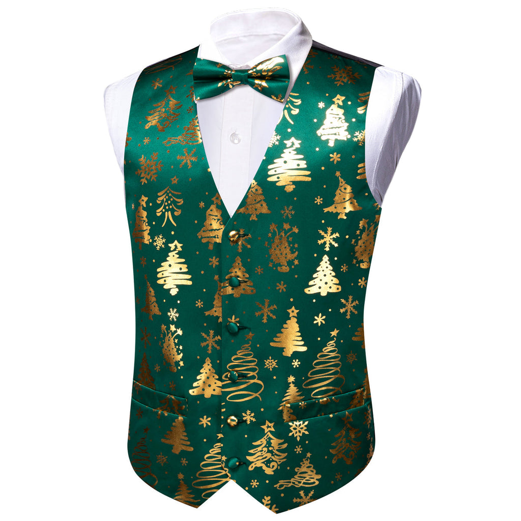 Green & Gold Christmas Tree Bow Tie Waistcoat Set Vest Set - GentCrest - View 3