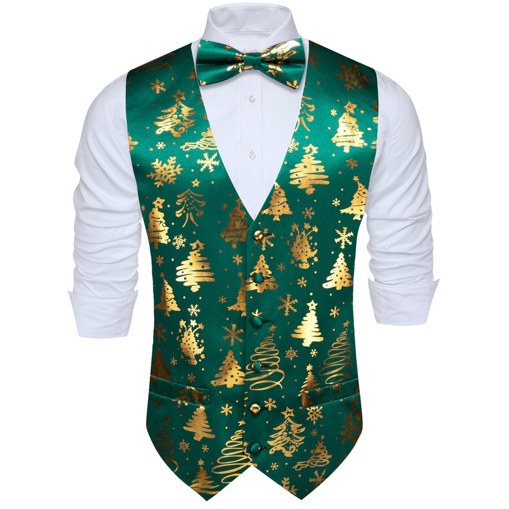 Green & Gold Christmas Tree Bow Tie Waistcoat Set Vest Set - GentCrest - View 2