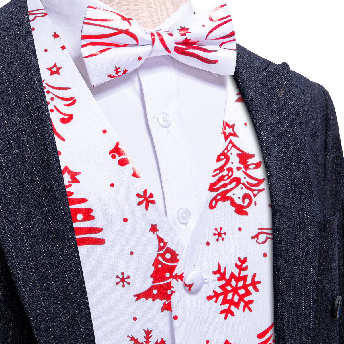 White and Red Christmas Tree Vest Set - GentCrest