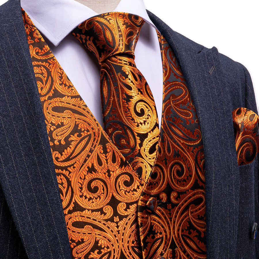 Regal Black & Gold Paisley Vest Set - GentCrest