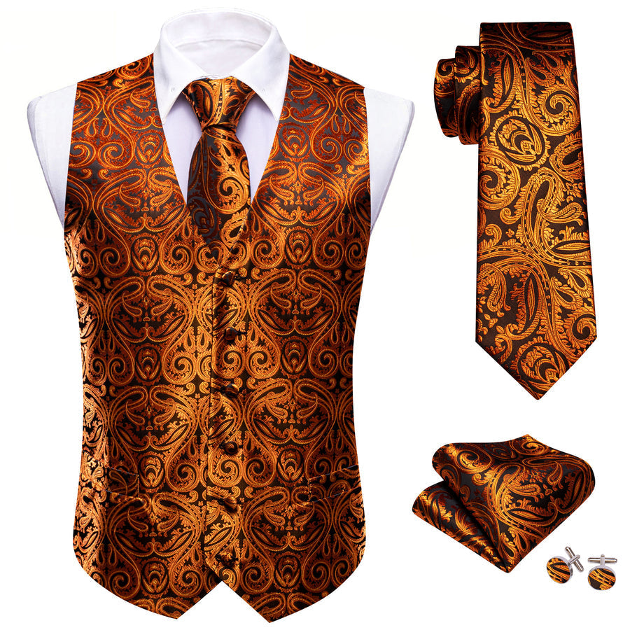 Regal Black & Gold Paisley Vest Set - GentCrest - View 4