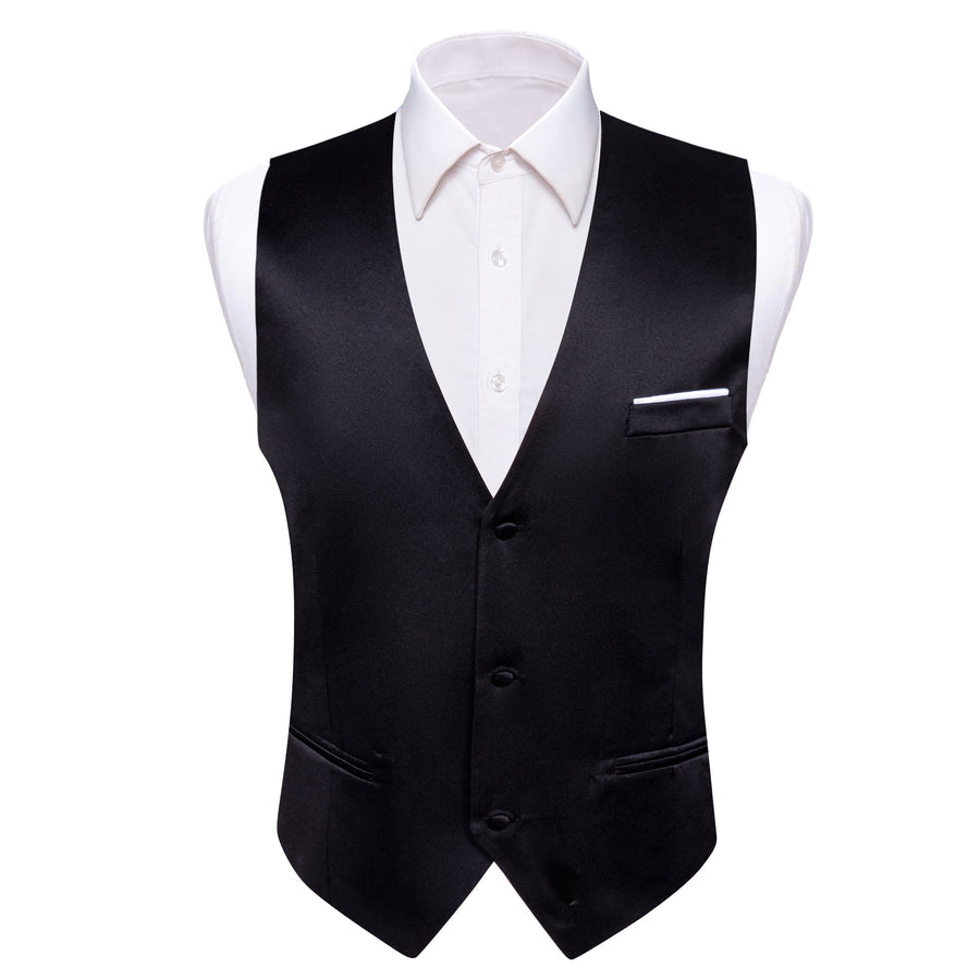 Jet Black Solid Silk Bowtie Vest Set - GentCrest - View 2