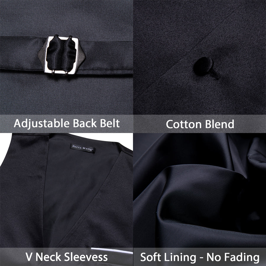 Jet Black Solid Silk Bowtie Vest Set - GentCrest - View 3