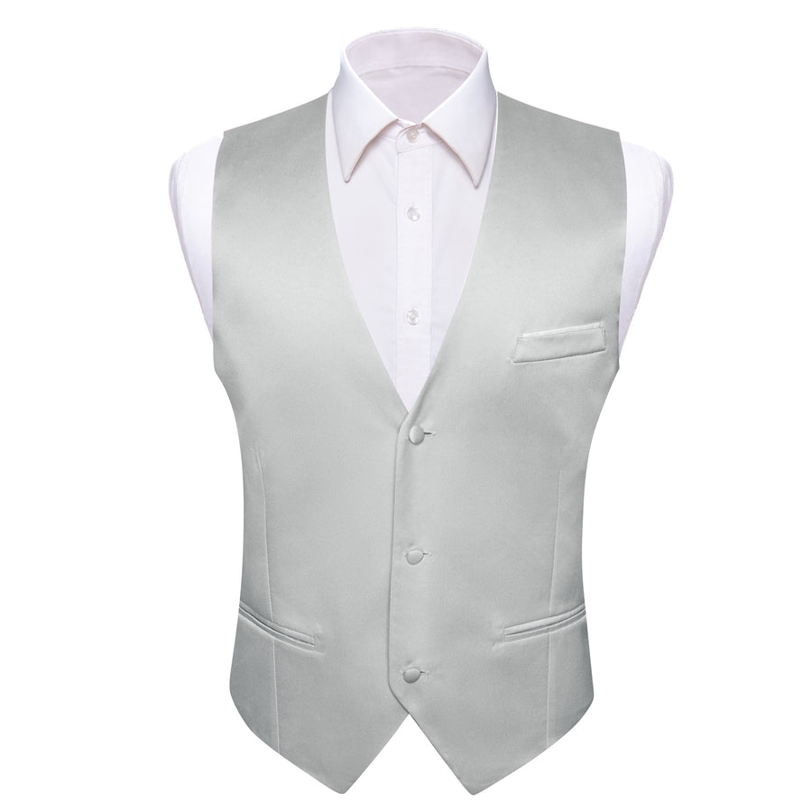 Silver Gray Solid Silk Bowtie Vest Set - GentCrest - View 2