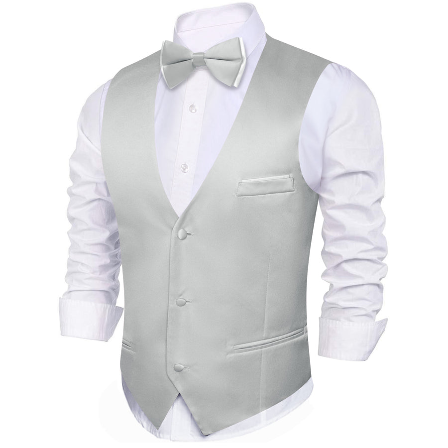 Silver Gray Solid Silk Bowtie Vest Set - GentCrest - View 3