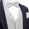 Silver Gray Solid Silk Bowtie Vest Set - GentCrest