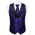 Navy Blue Paisley with Black Collar Vest Set - GentCrest