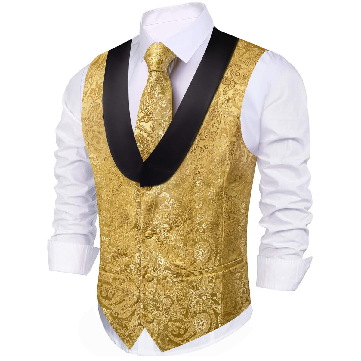 Gold Paisley with Black Collar Vest Set - GentCrest - View 3