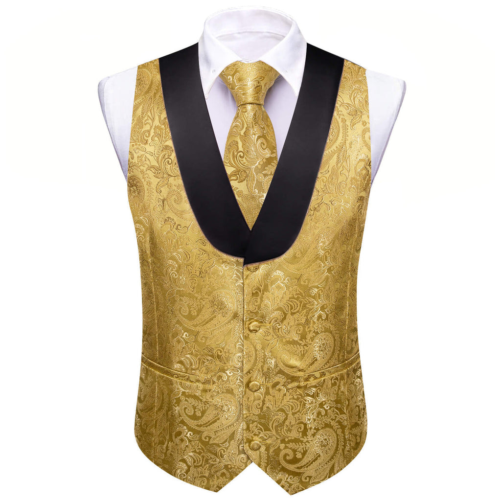 Gold Paisley with Black Collar Vest Set - GentCrest