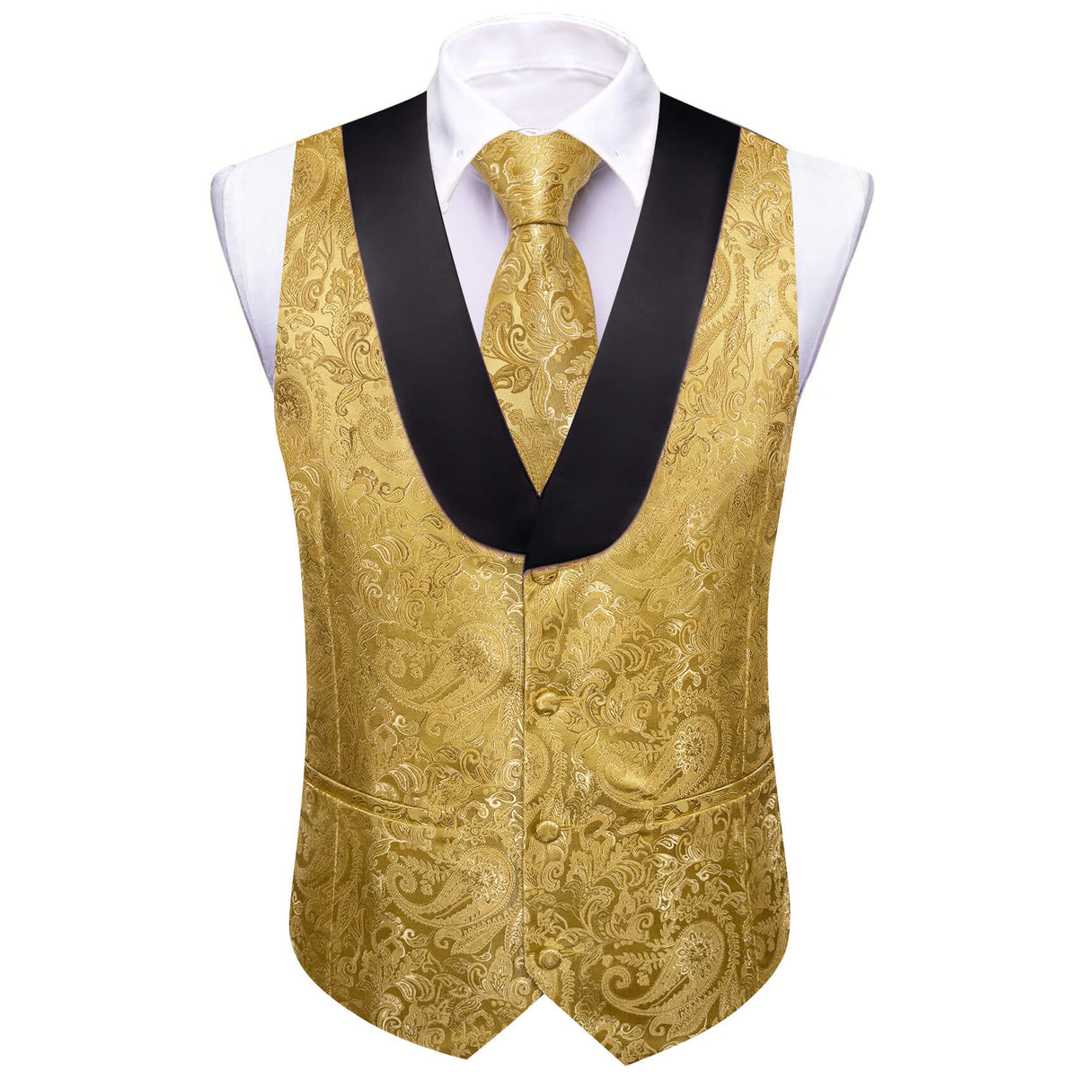 Gold Paisley with Black Collar Vest Set - GentCrest