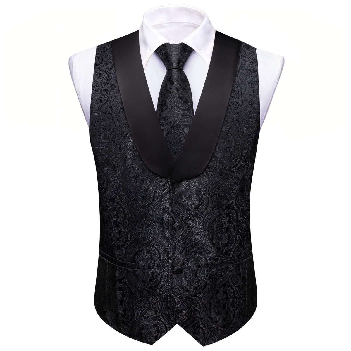 Black Paisley with Black Collar Vest Set - GentCrest