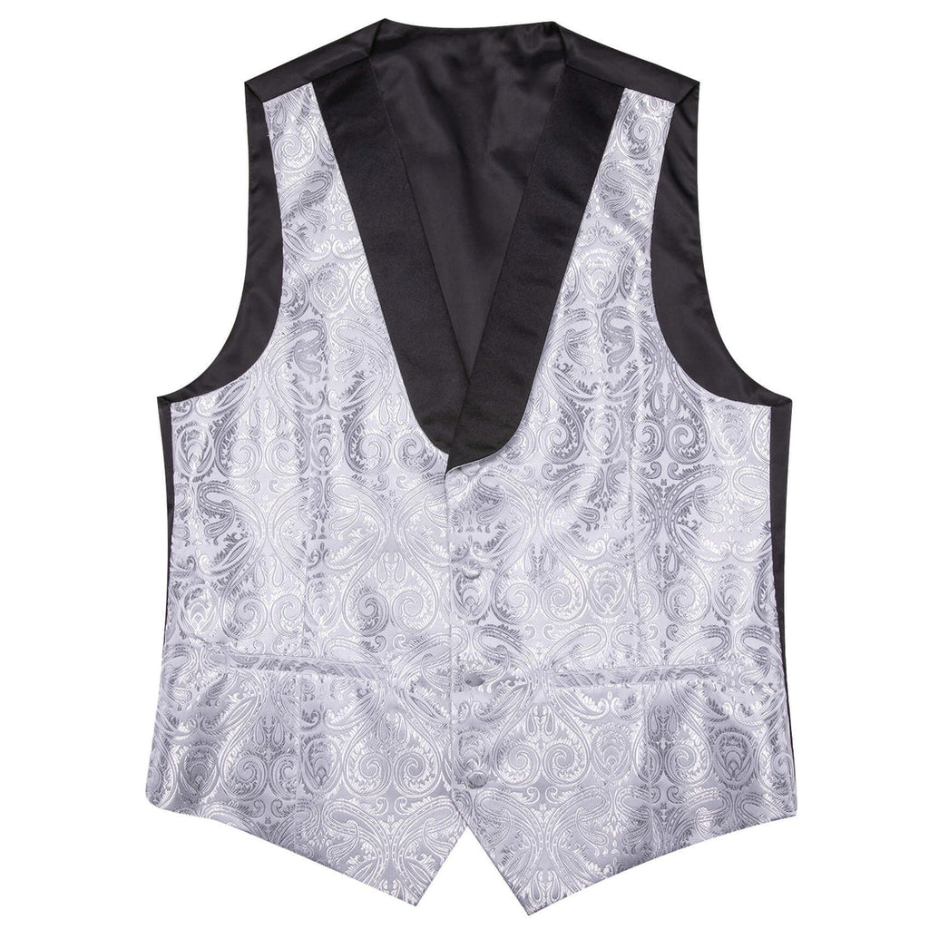 Silver Paisley with Black Collar Vest Set - GentCrest - View 3