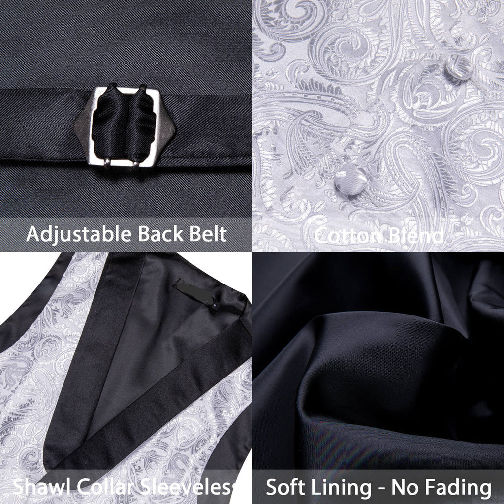 Silver Paisley with Black Collar Vest Set - GentCrest - View 4