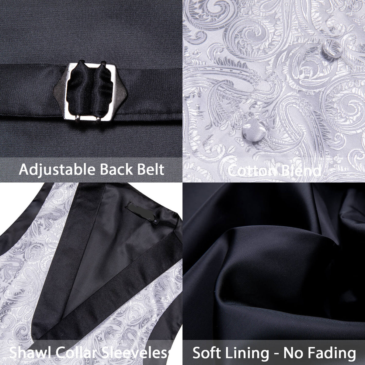 Silver Paisley with Black Collar Vest Set - GentCrest - View 4
