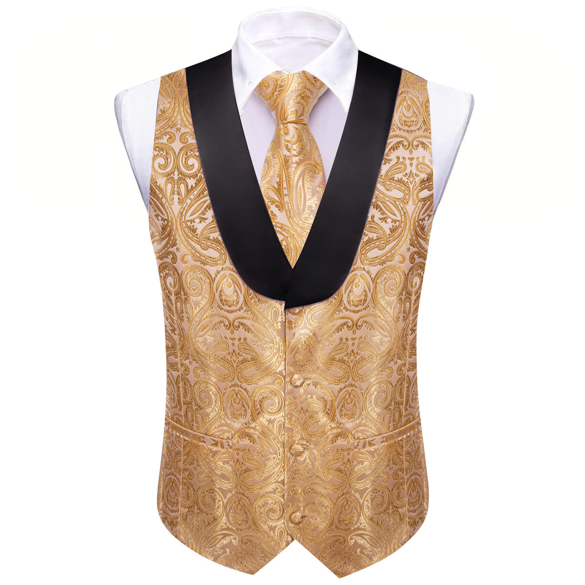 Mocha Delight Paisley with Black Collar Vest Set - GentCrest