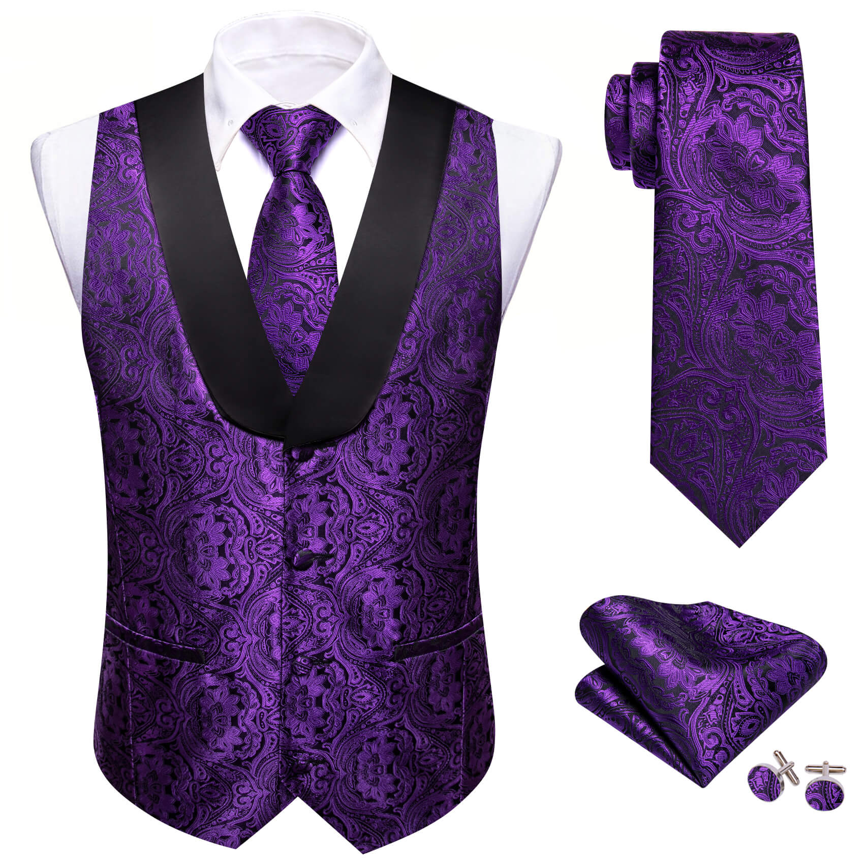 GentCrest Purple Paisley Vest Set - Image 3