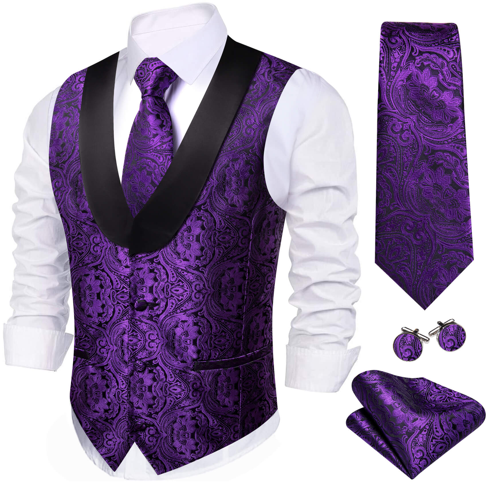 GentCrest Purple Paisley Vest Set - Image 1