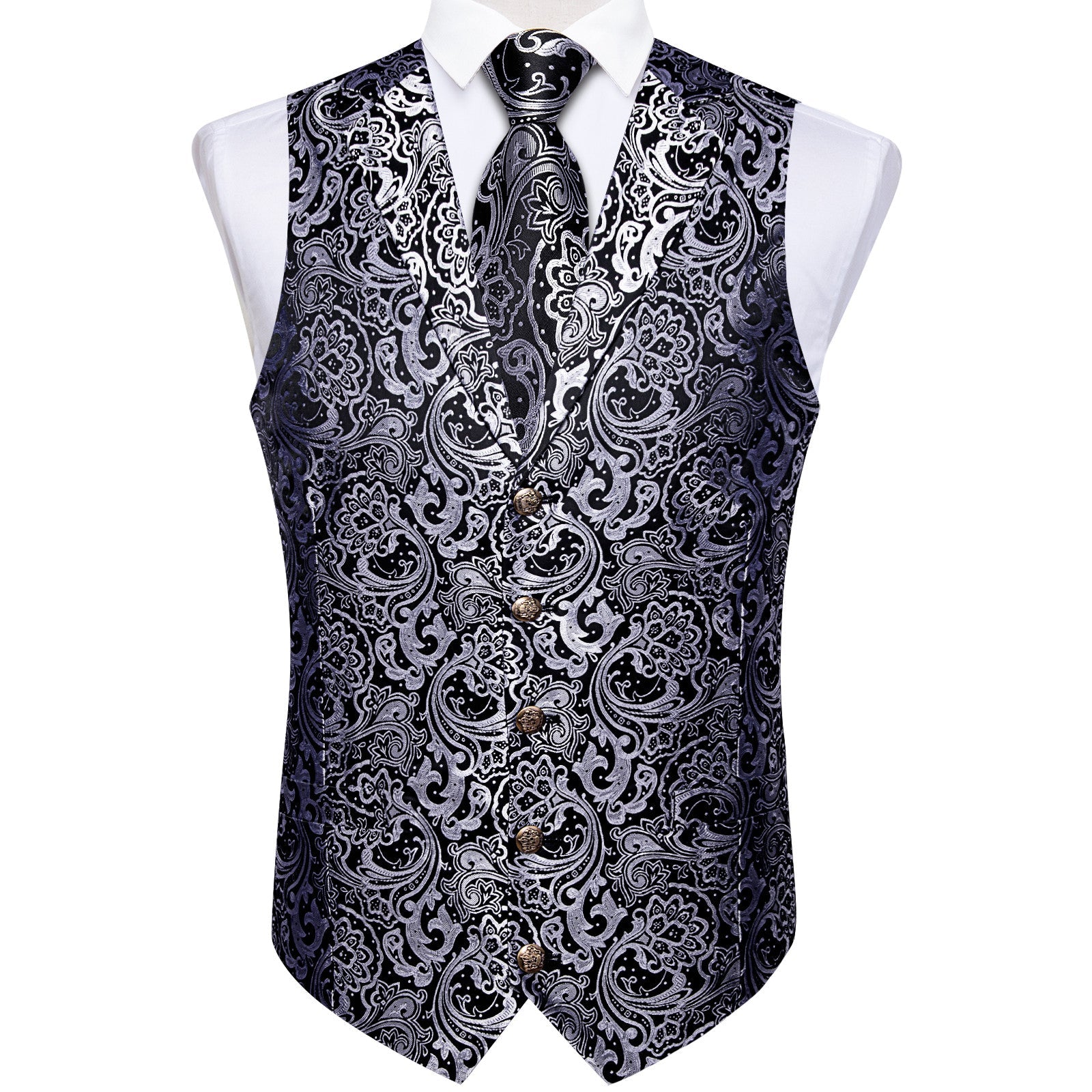 GentCrest Silver Floral Vest Set - Image 1