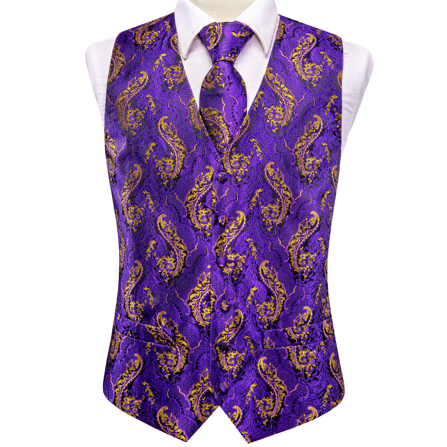 Purple and Gold Paisley Vest Set - GentCrest - View 3