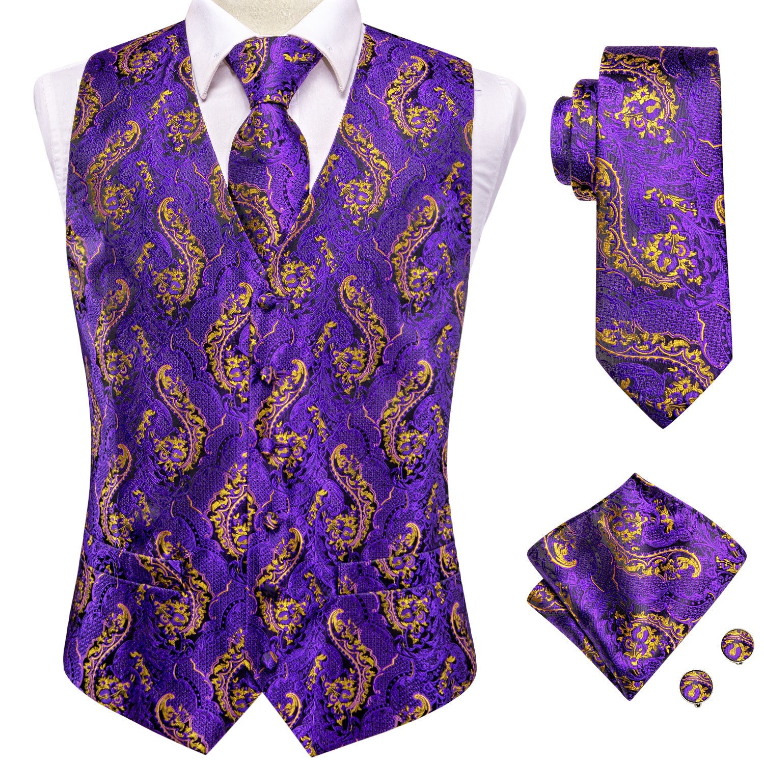 GentCrest Purple Paisley Vest Set - Image 5