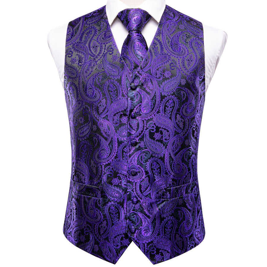 Purple and Black Paisley Vest Set - GentCrest - View 4