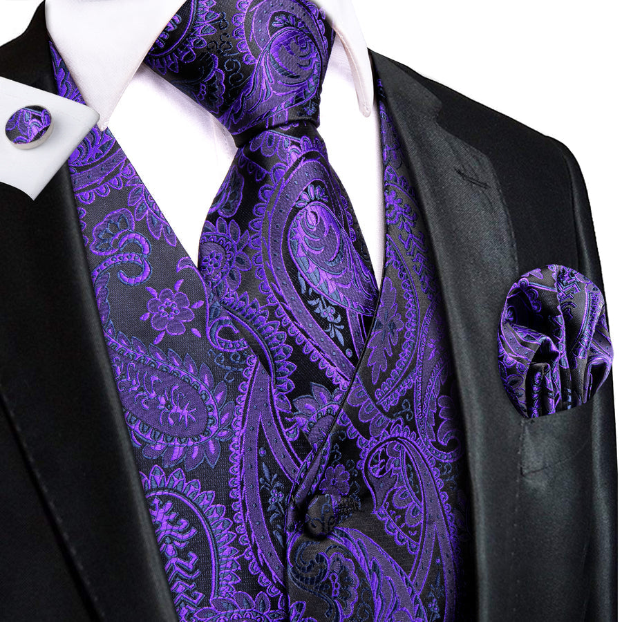Purple and Black Paisley Vest Set - GentCrest