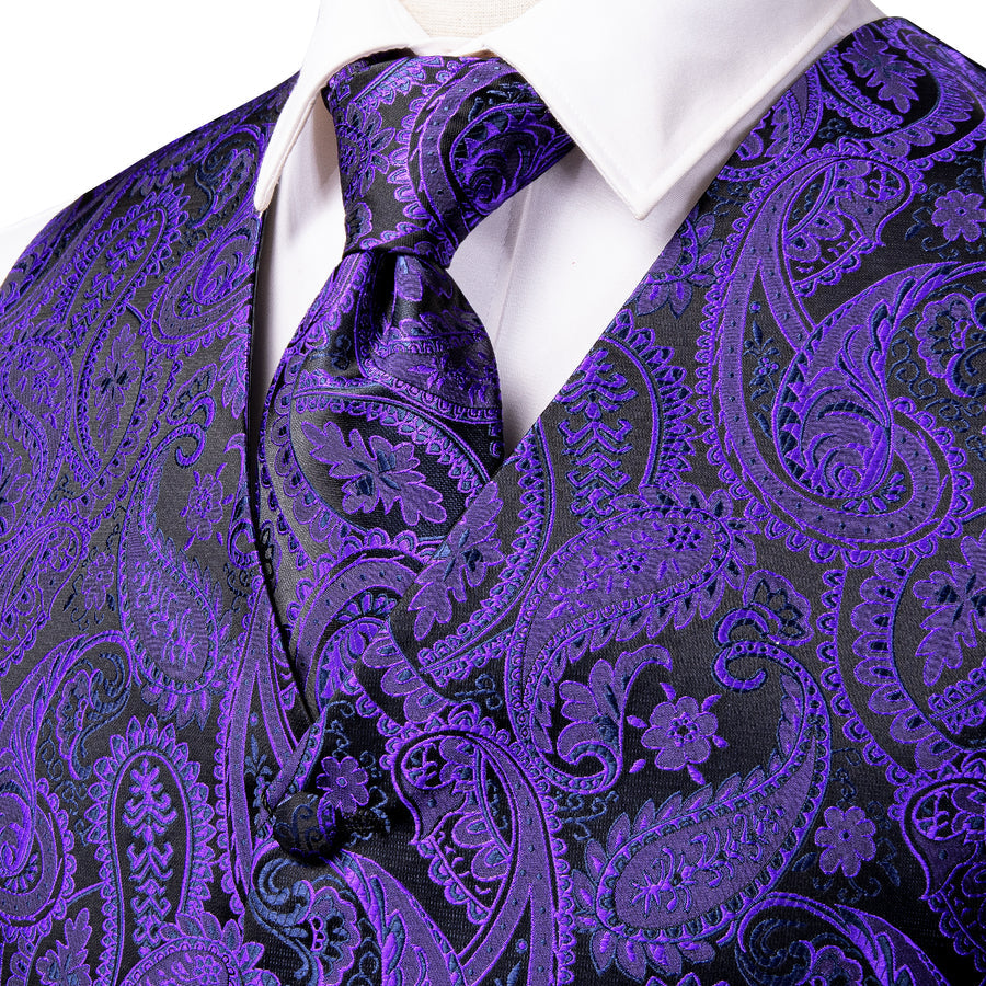 Purple and Black Paisley Vest Set - GentCrest - View 2