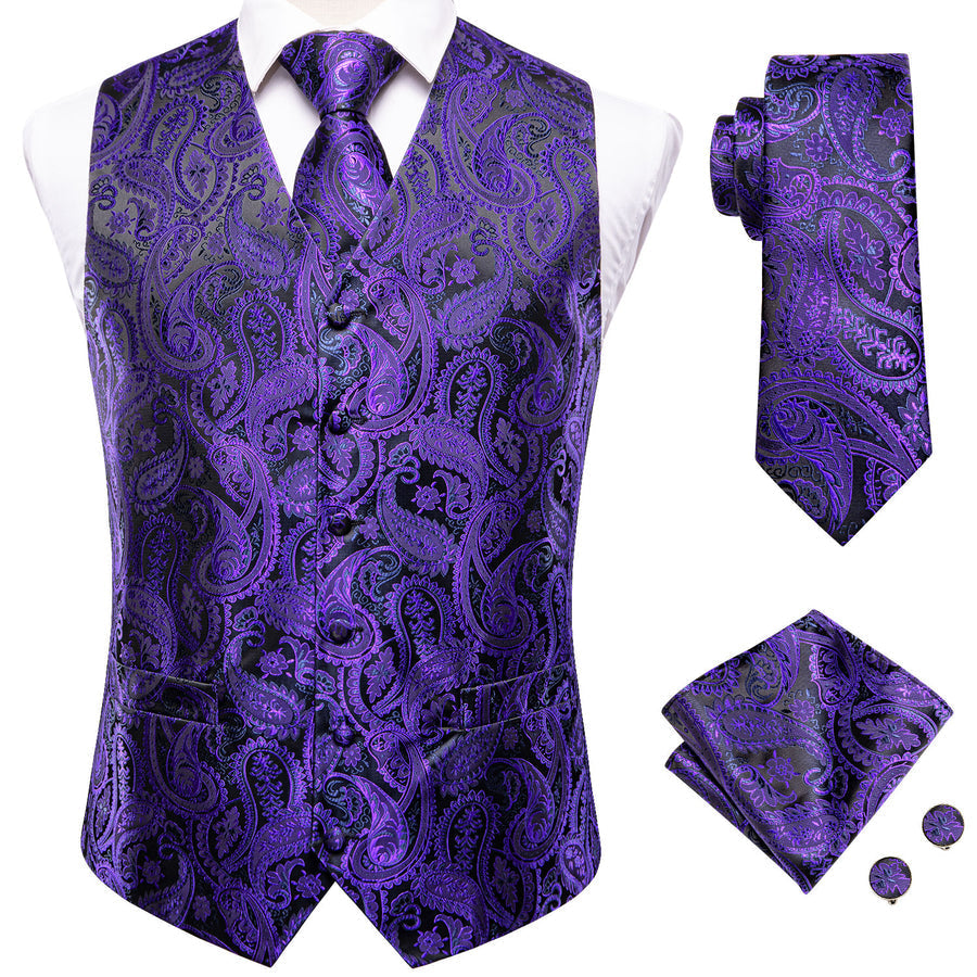 Purple and Black Paisley Vest Set - GentCrest - View 3
