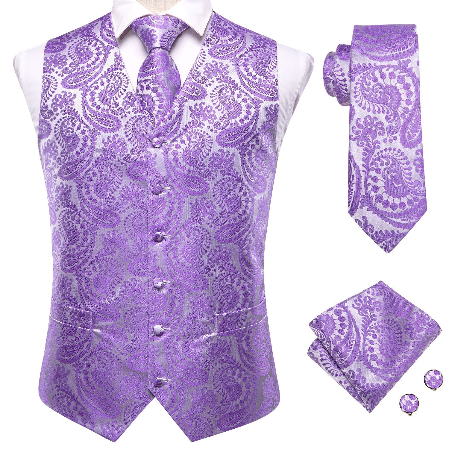 GentCrest Purple Paisley Vest Set - Image 5