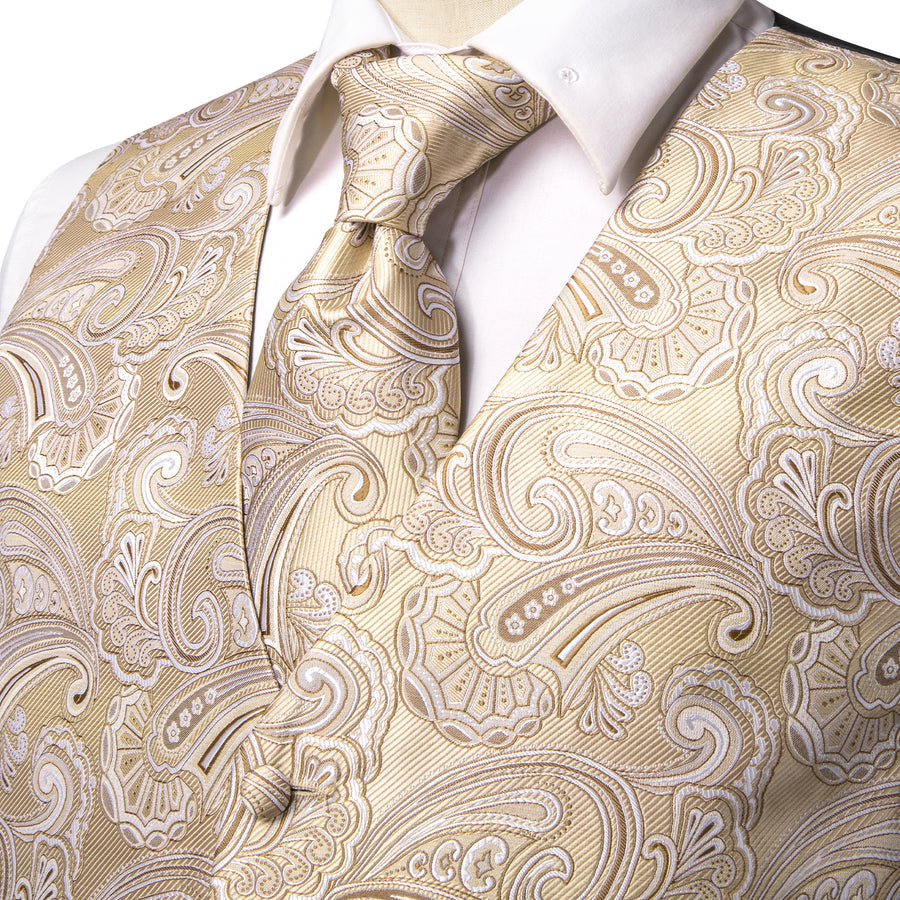 Light Champagne Paisley Vest Set - GentCrest - View 2