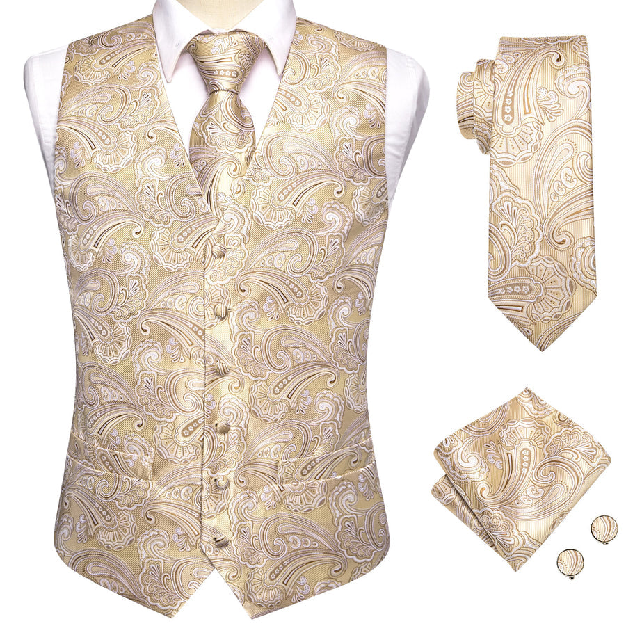 Light Champagne Paisley Vest Set - GentCrest - View 3