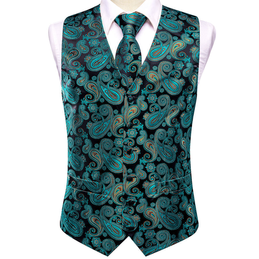 Forest Green & Charcoal Paisley Vest Set - GentCrest - View 4