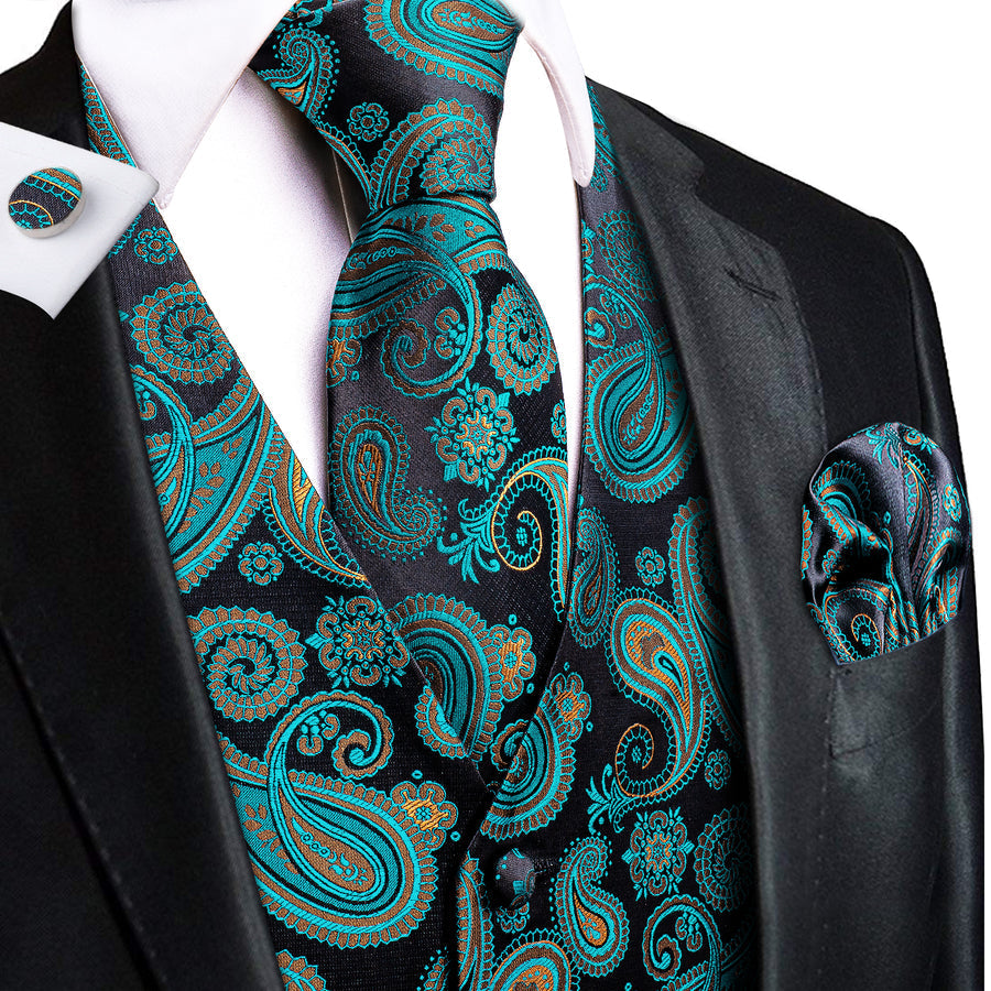 Forest Green & Charcoal Paisley Vest Set - GentCrest
