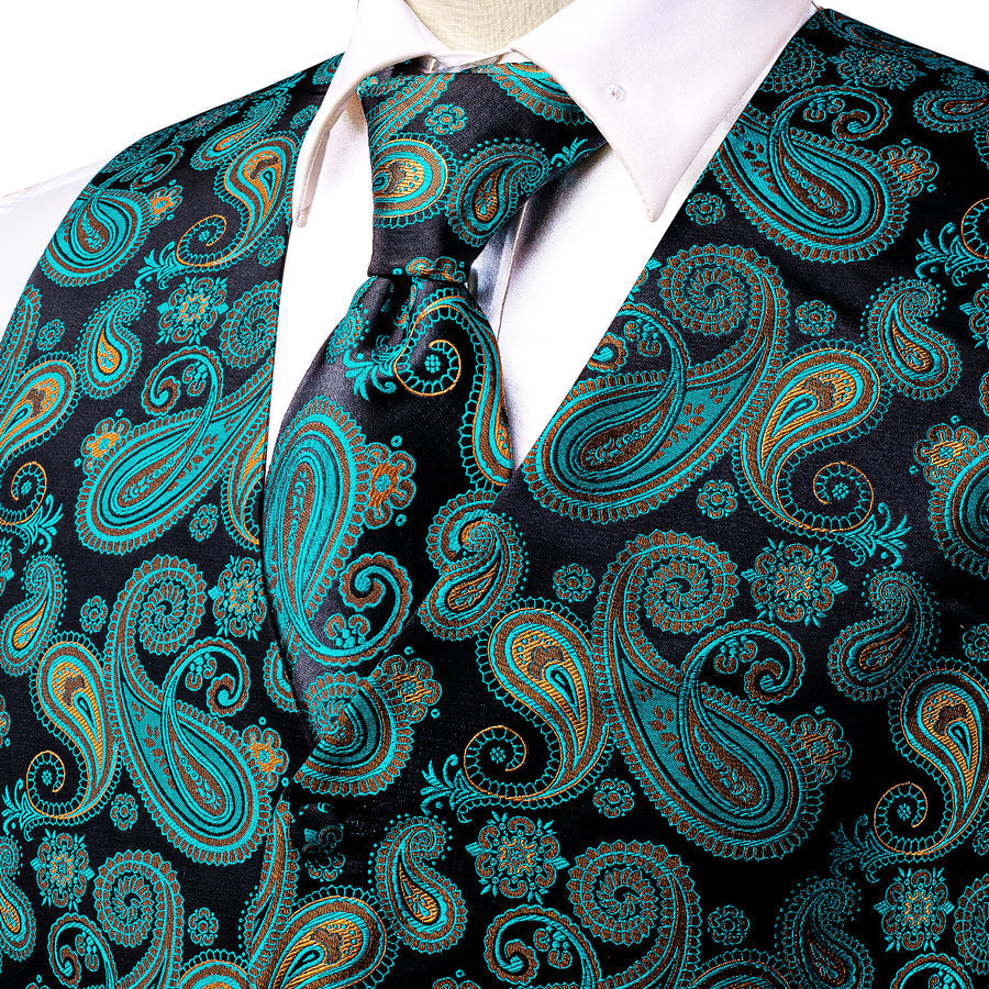 Forest Green & Charcoal Paisley Vest Set - GentCrest - View 2