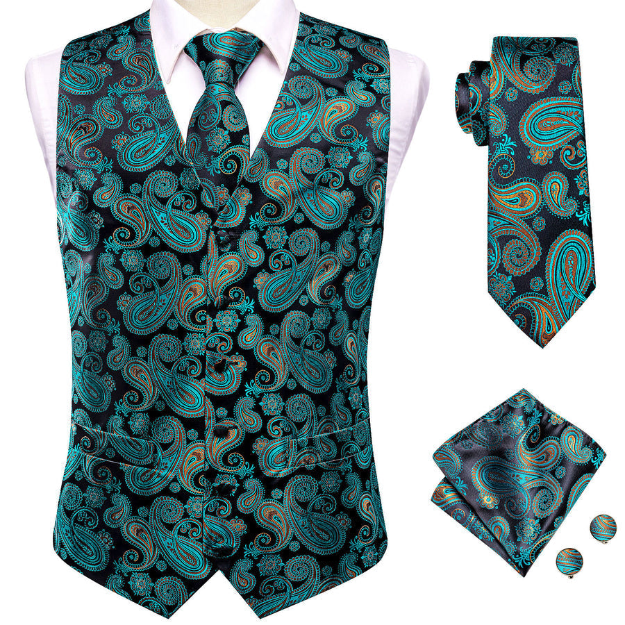 Forest Green & Charcoal Paisley Vest Set - GentCrest - View 3