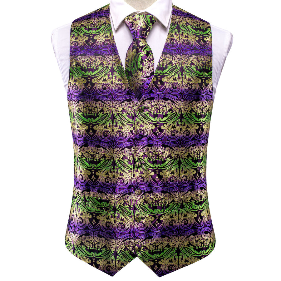 Emerald to Amethyst Gradient Paisley Vest Set - GentCrest - View 5