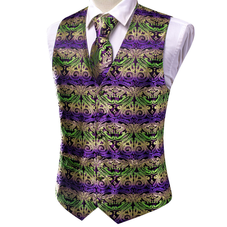 Emerald to Amethyst Gradient Paisley Vest Set - GentCrest - View 6
