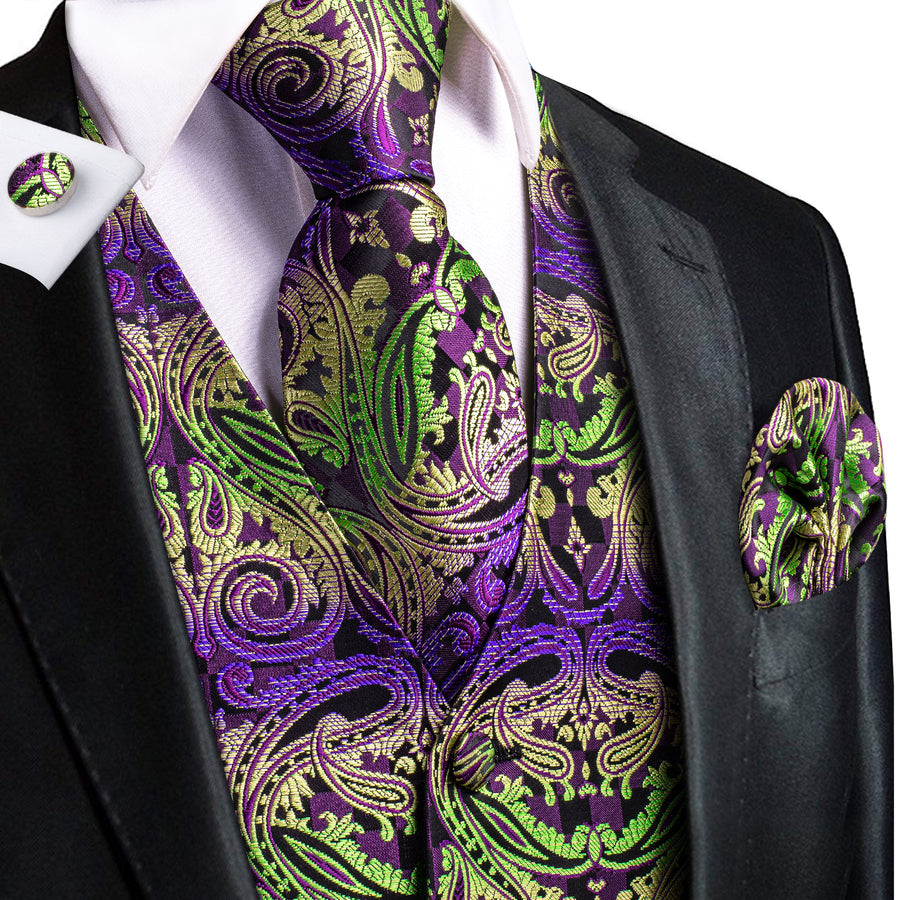 Emerald to Amethyst Gradient Paisley Vest Set - GentCrest