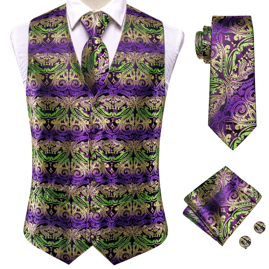 Emerald to Amethyst Gradient Paisley Vest Set - GentCrest - View 4