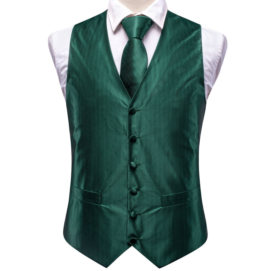 Emerald Green Solid Jacquard Vest Set - GentCrest - View 2