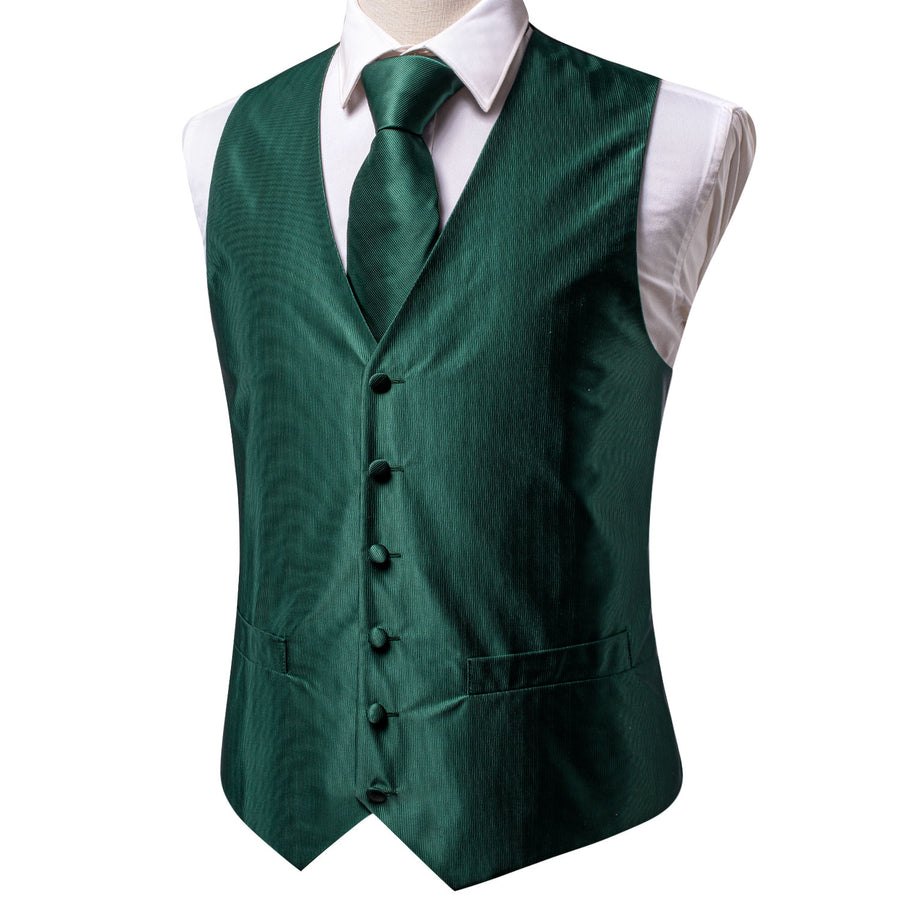 Emerald Green Solid Jacquard Vest Set - GentCrest - View 5
