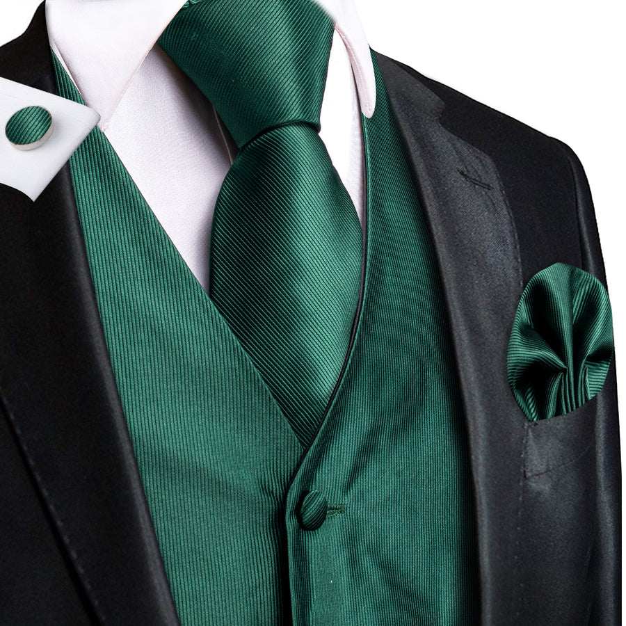 Emerald Green Solid Jacquard Vest Set - GentCrest