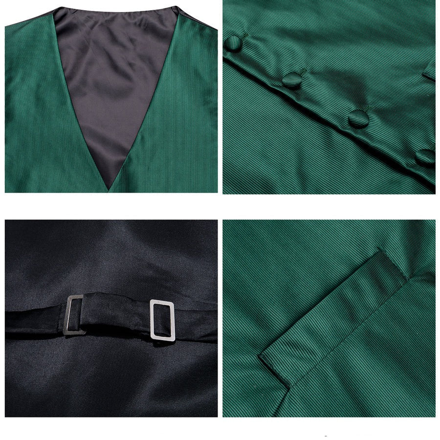 Emerald Green Solid Jacquard Vest Set - GentCrest - View 6