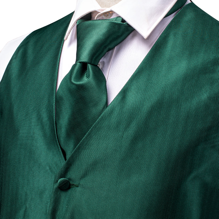 Emerald Green Solid Jacquard Vest Set - GentCrest - View 4