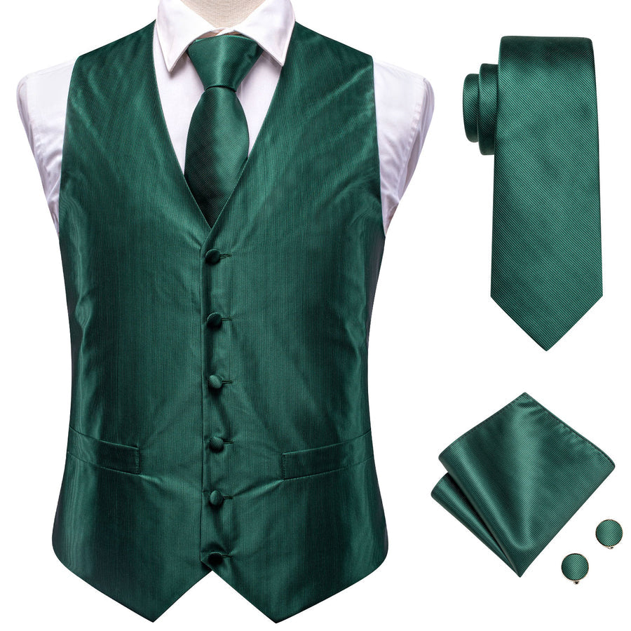 Emerald Green Solid Jacquard Vest Set - GentCrest - View 3