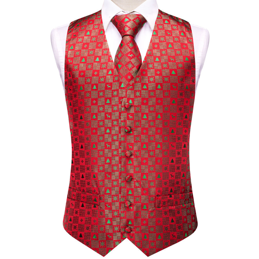 Christmas Red Green Deer Novelty Jacquard Vest Set - GentCrest - View 2