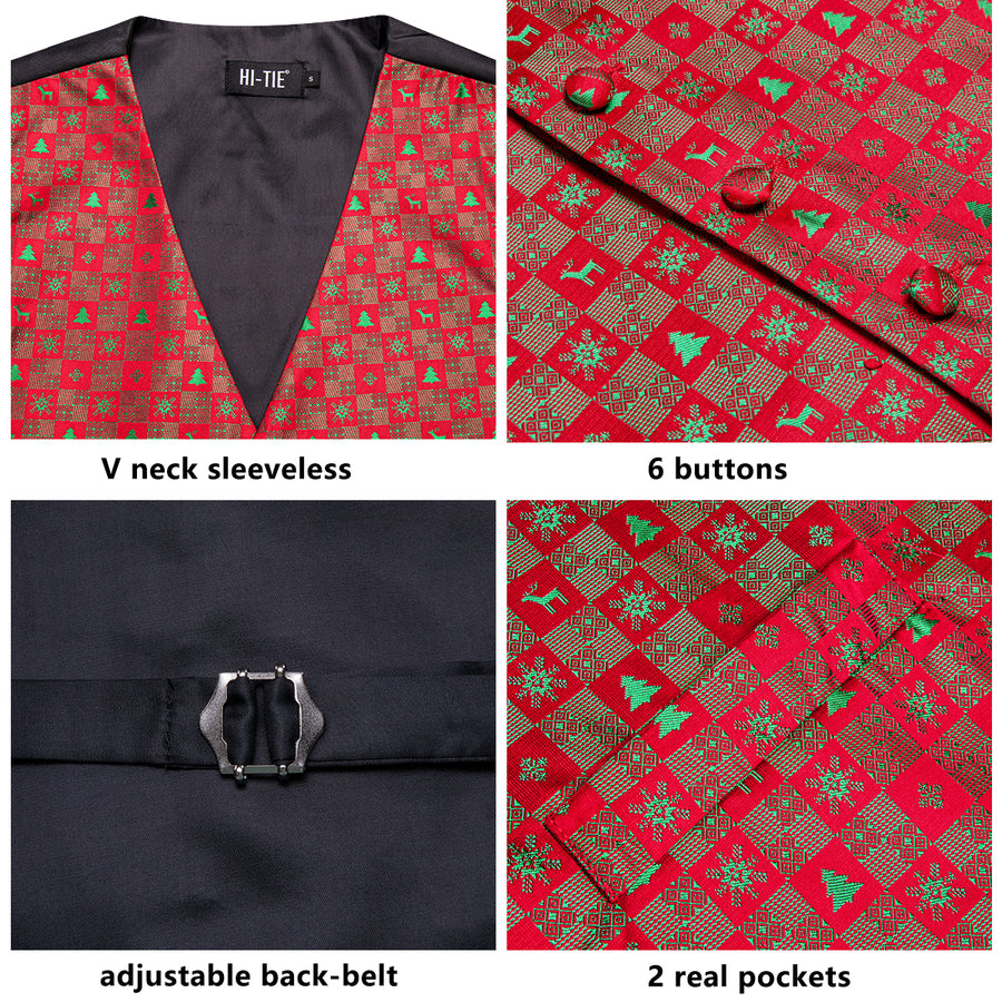 Christmas Red Green Deer Novelty Jacquard Vest Set - GentCrest - View 4