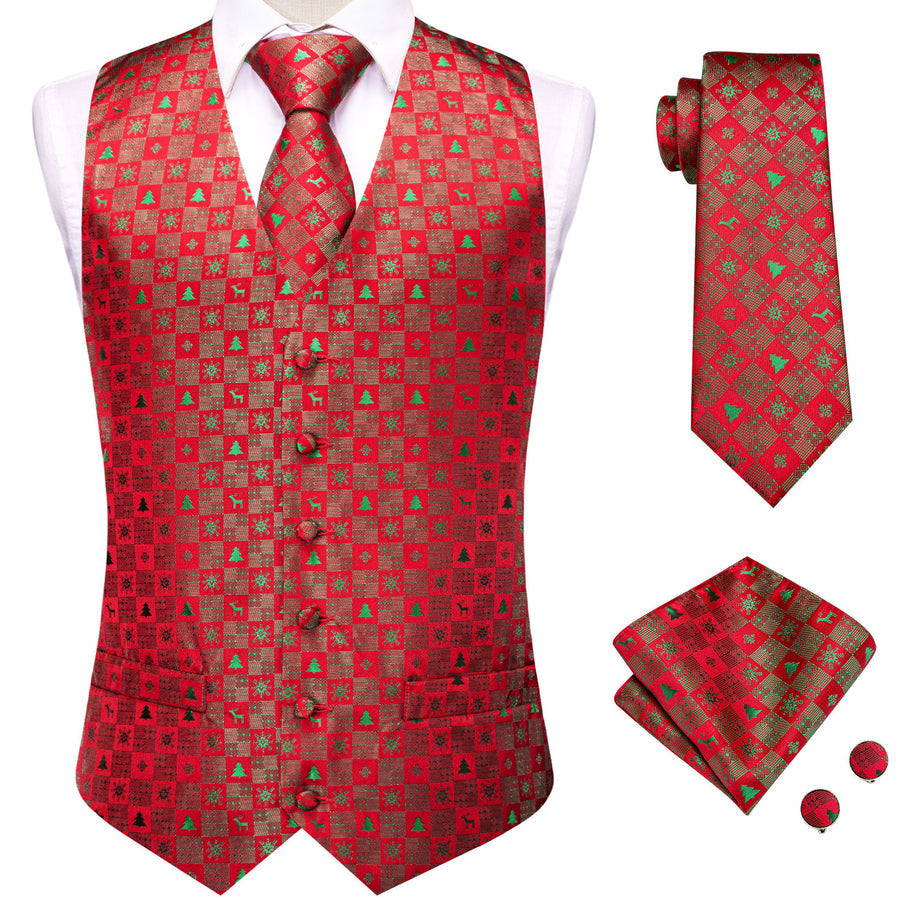 Christmas Red Green Deer Novelty Jacquard Vest Set - GentCrest - View 3
